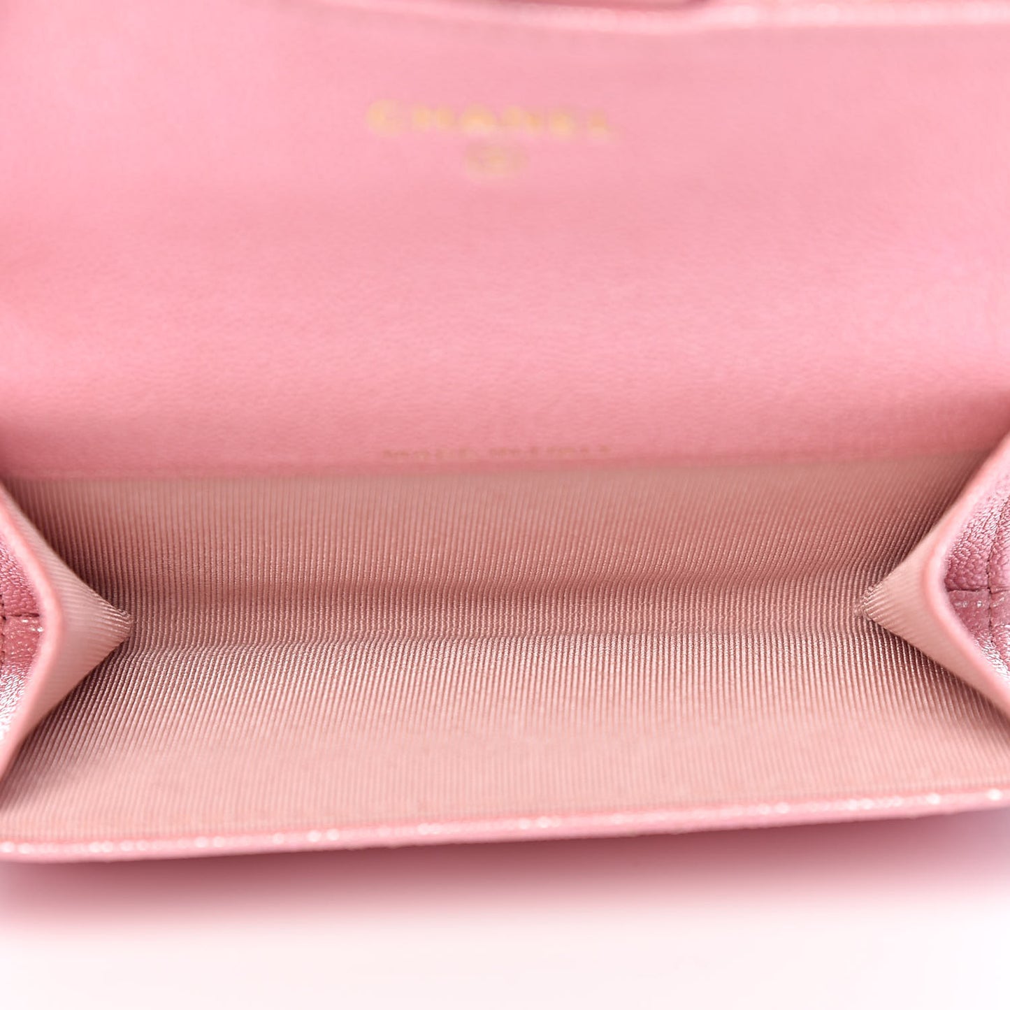 Iridescent Caviar Quilted Flap Card Holder Rose Pink