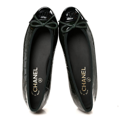 Chanel Patent Calfskin Crocodile Embossed Ballerina Flats 36.5 Dark Green Black 2 of 10