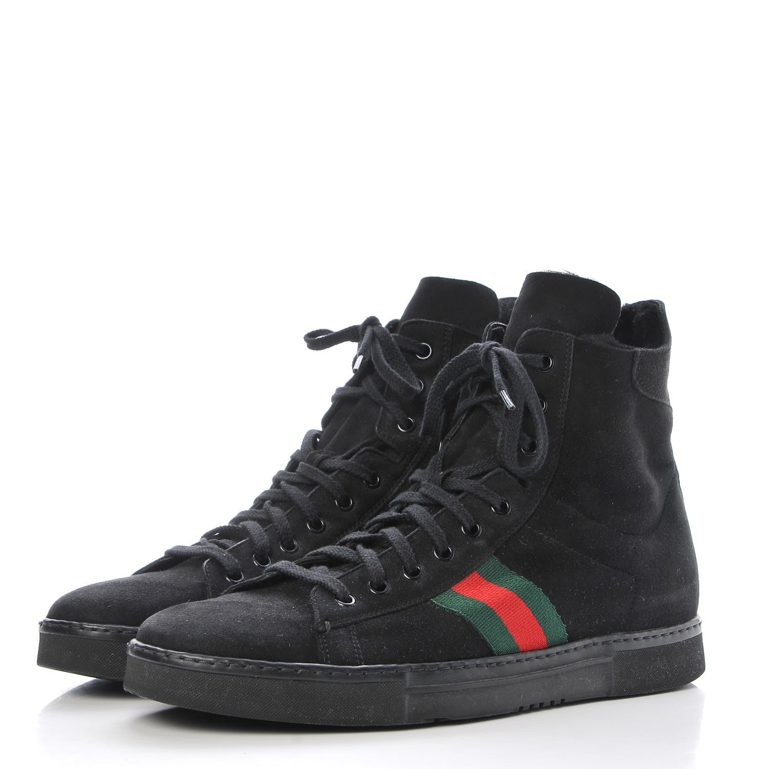 Gucci Suede Fur Web High Top Sneakers 41 Black 3 of 6