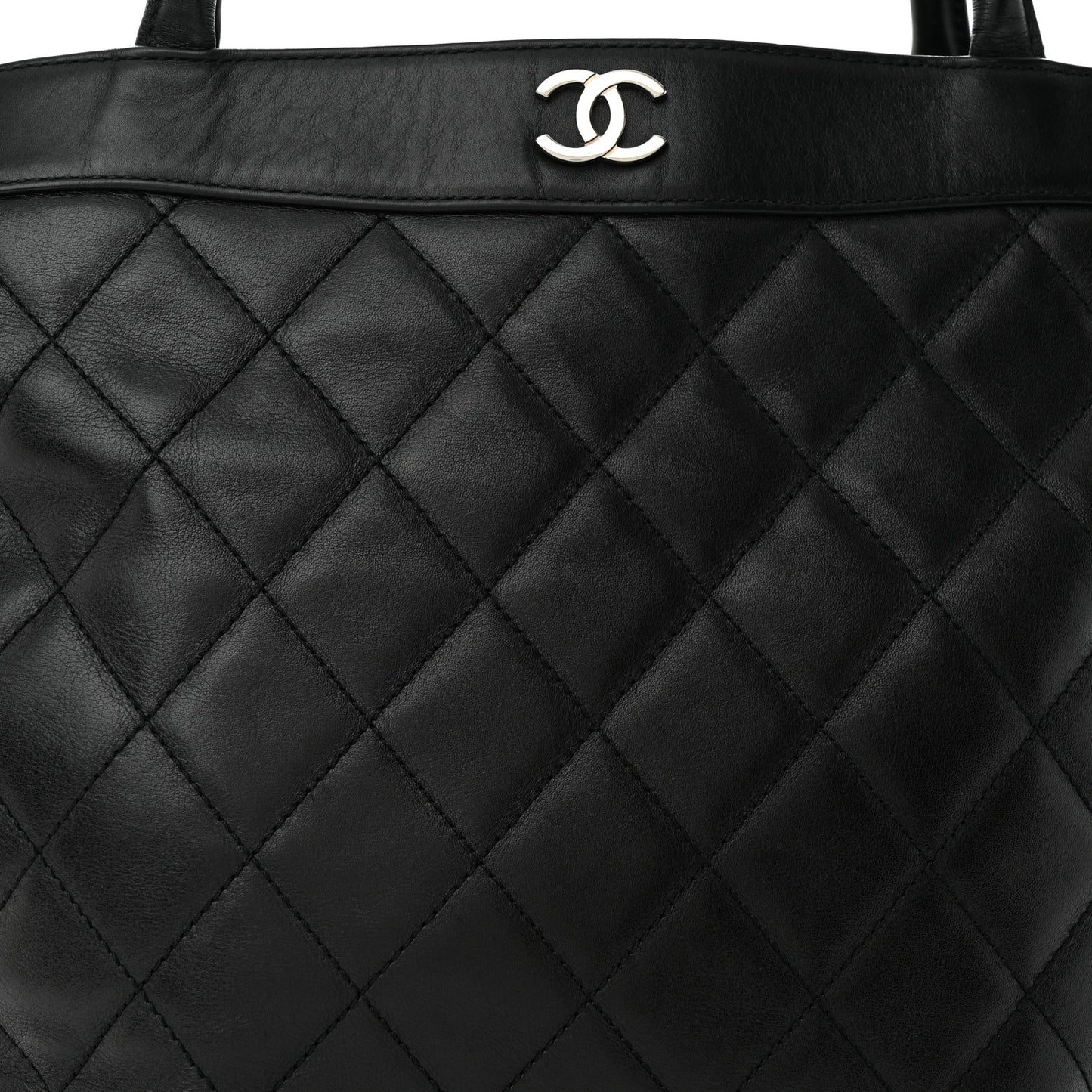 Lambskin Quilted Shopping Tote Black