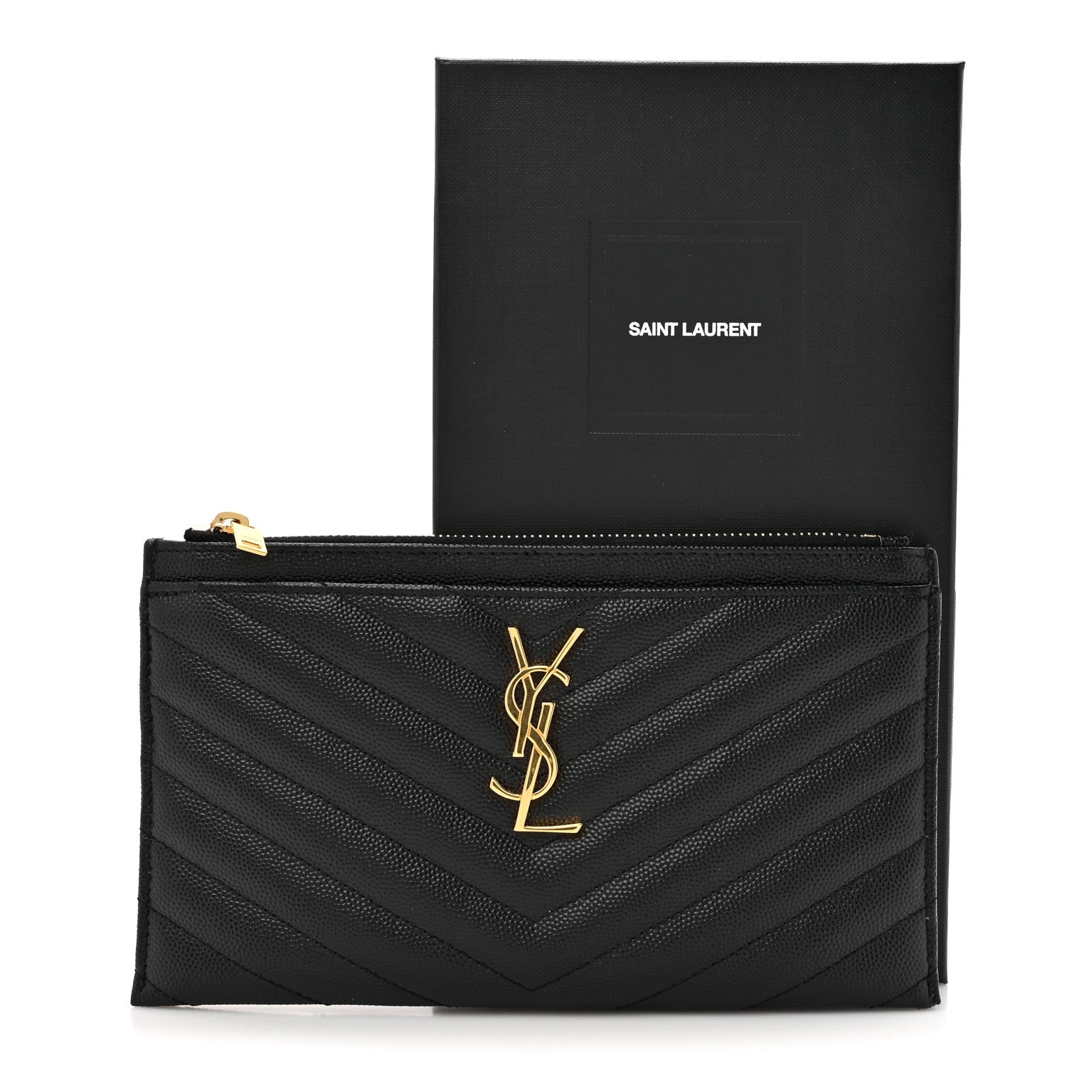 Saint Laurent Grain De Poudre Chevron Monogram Bill Pouch Black 9 of 9