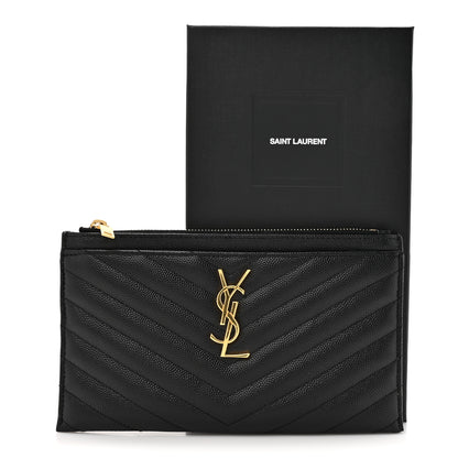 Saint Laurent Grain De Poudre Chevron Monogram Bill Pouch Black 9 of 9