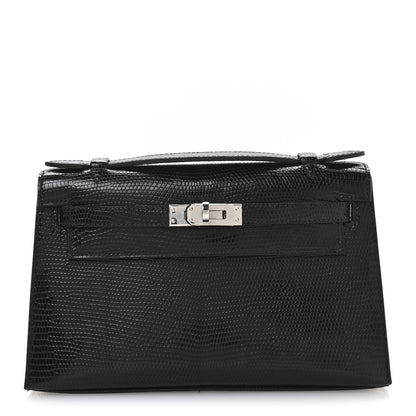 Hermes Lizard Kelly Pochette Clutch Black 1 of 8