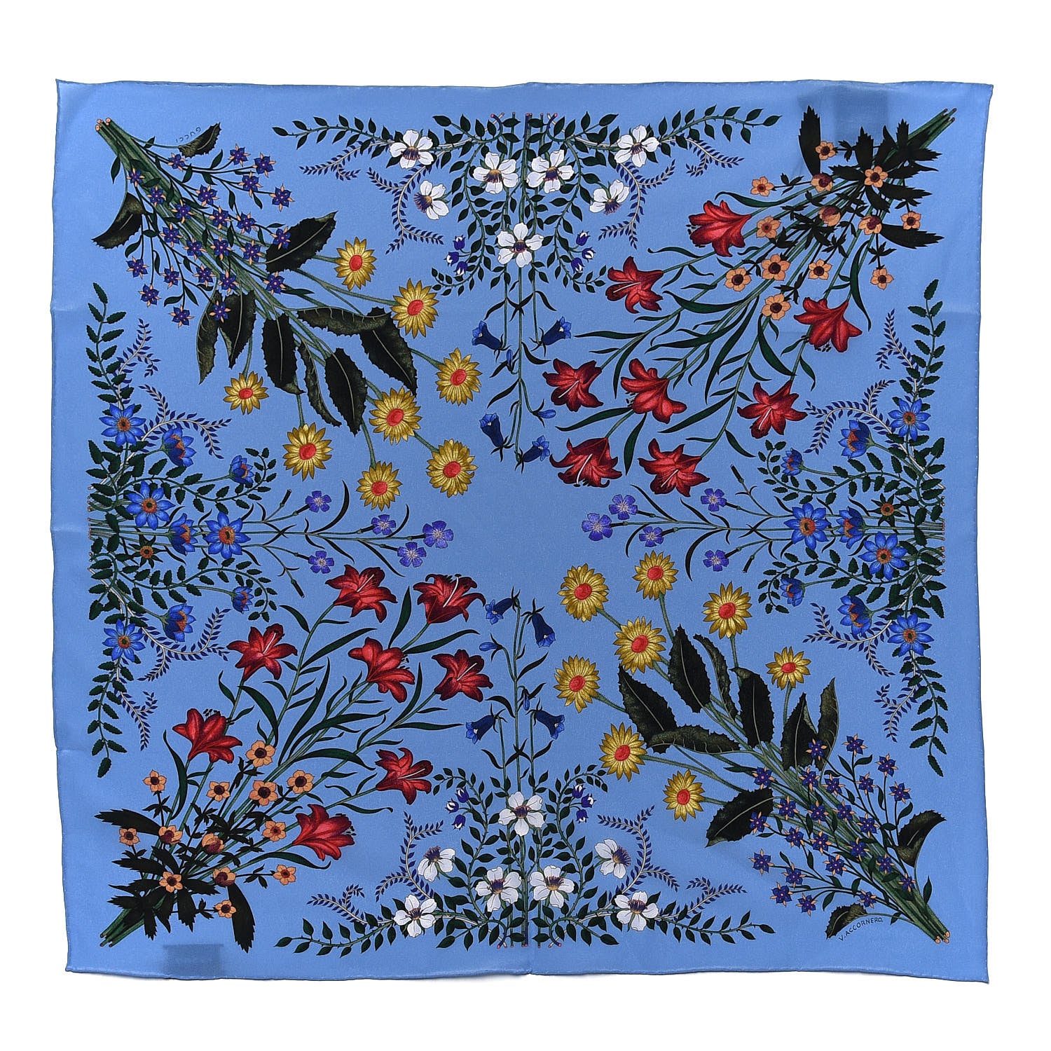 Gucci Silk Twill New Flora Square Scarf Bluette 1 of 5