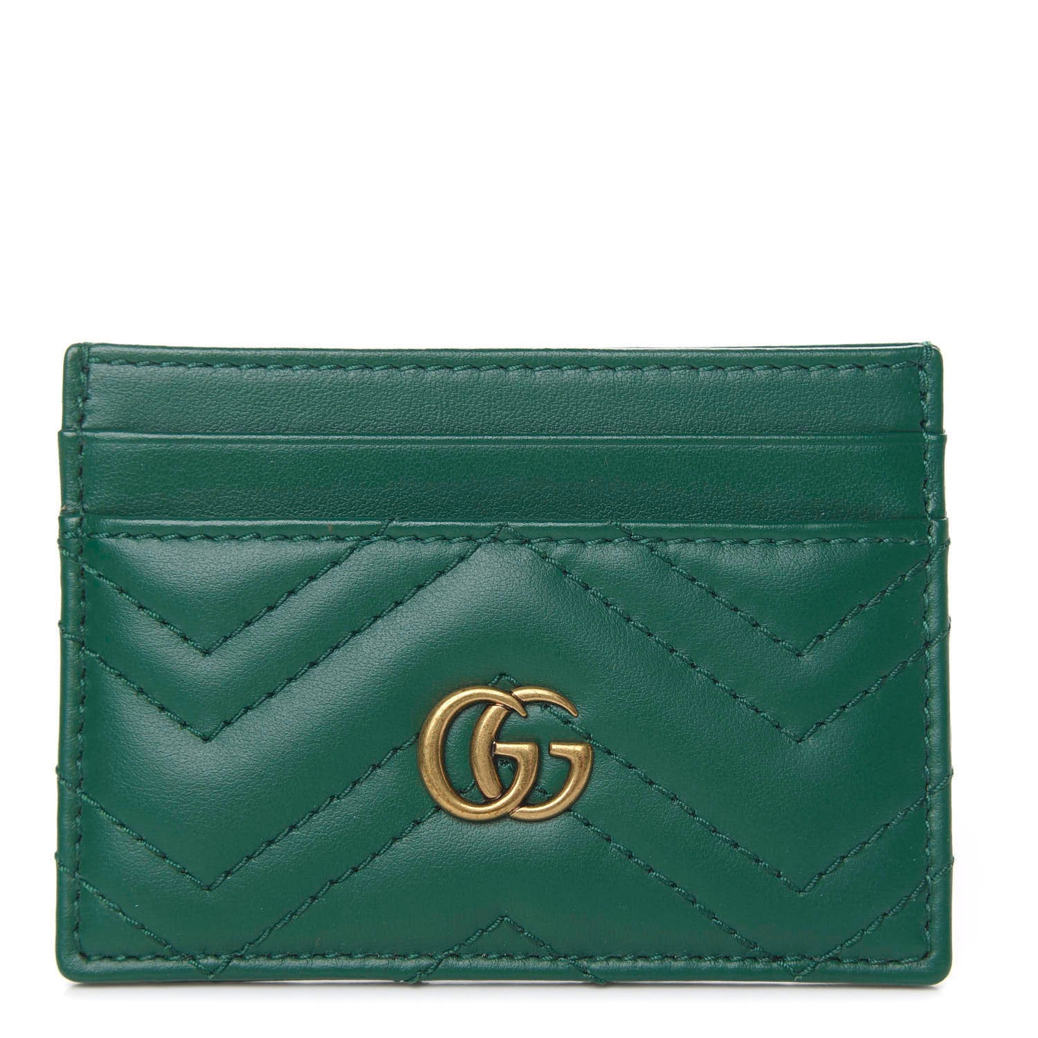 Gucci Calfskin Matelasse GG Marmont Card Holder Emerald Green 1 of 7