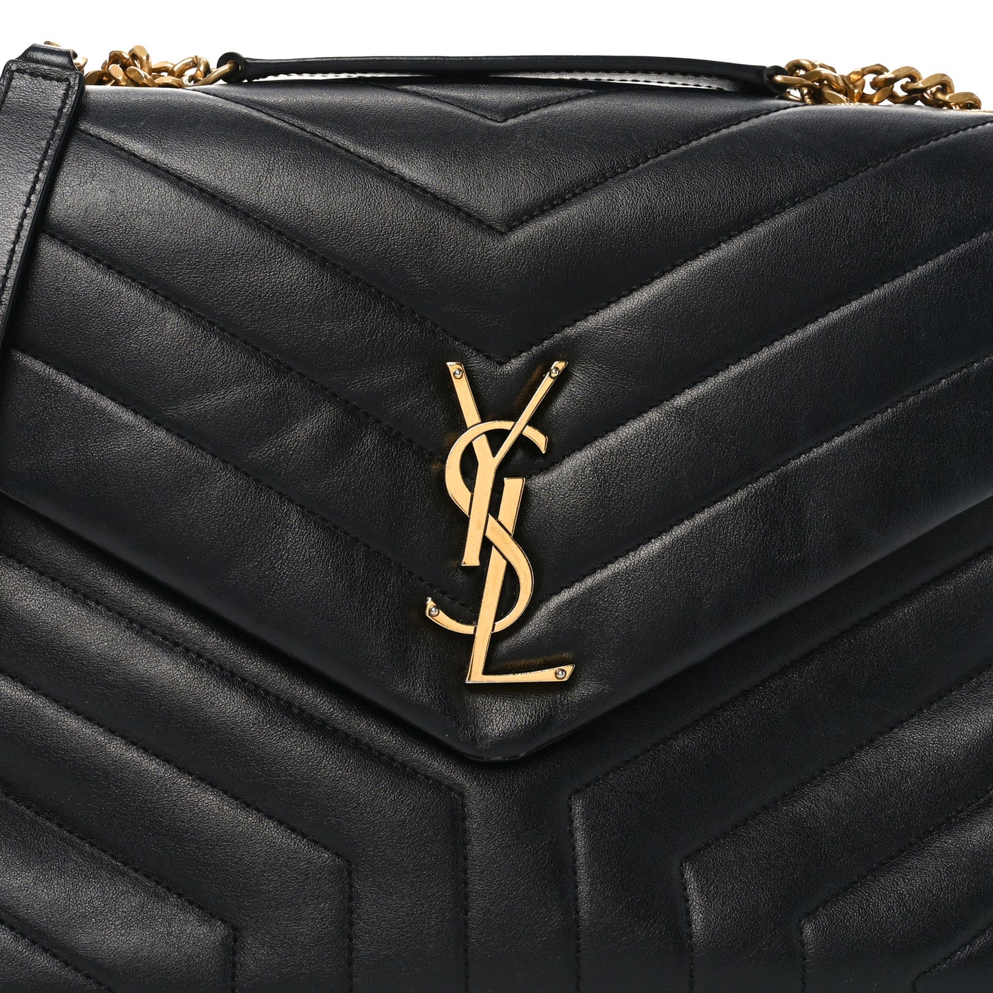 Calfskin Y Quilted Monogram Medium Loulou Chain Satchel Black