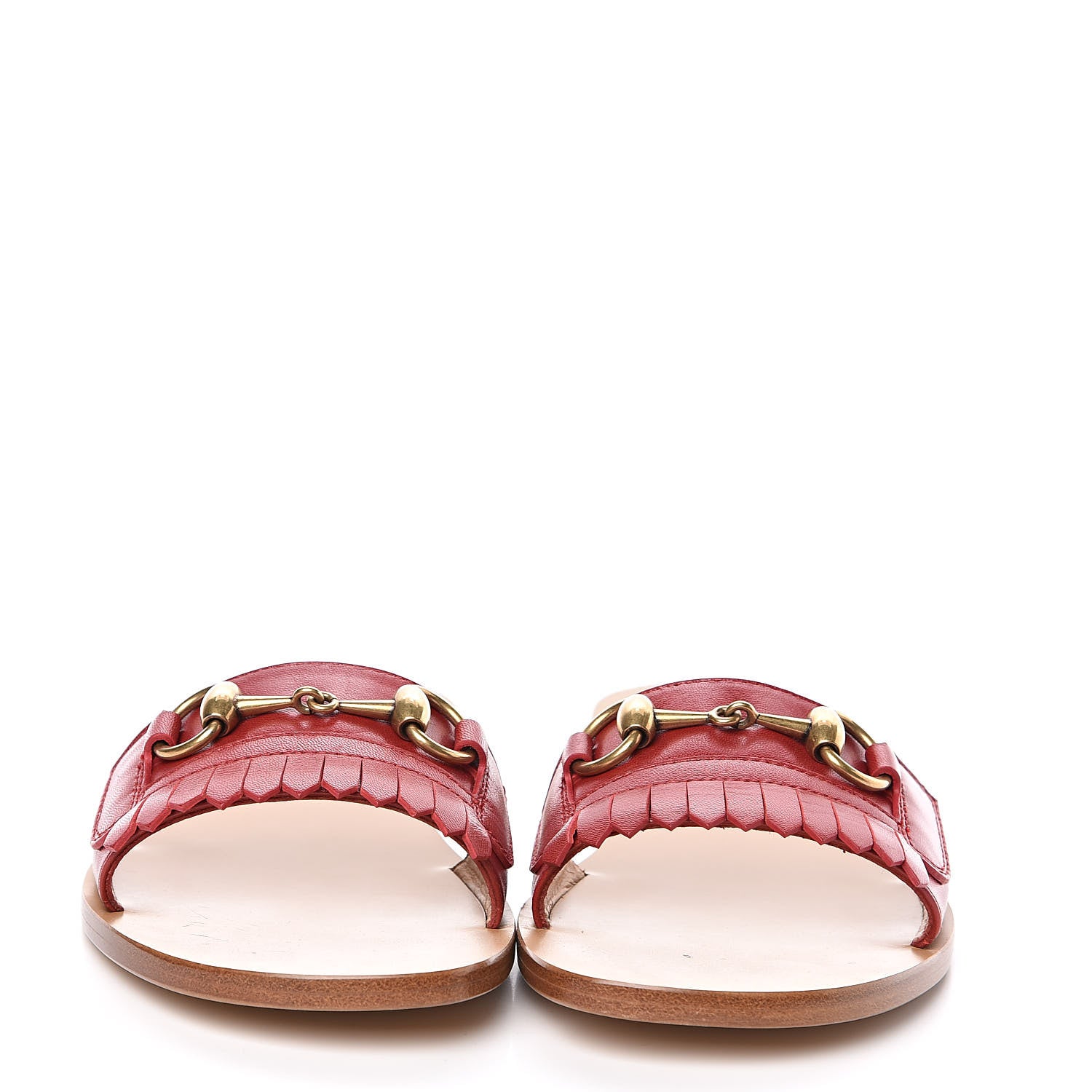 Gucci Malaga Kid Fringe Horsebit Slide Sandals 37.5 Hibiscus Red 2 of 9