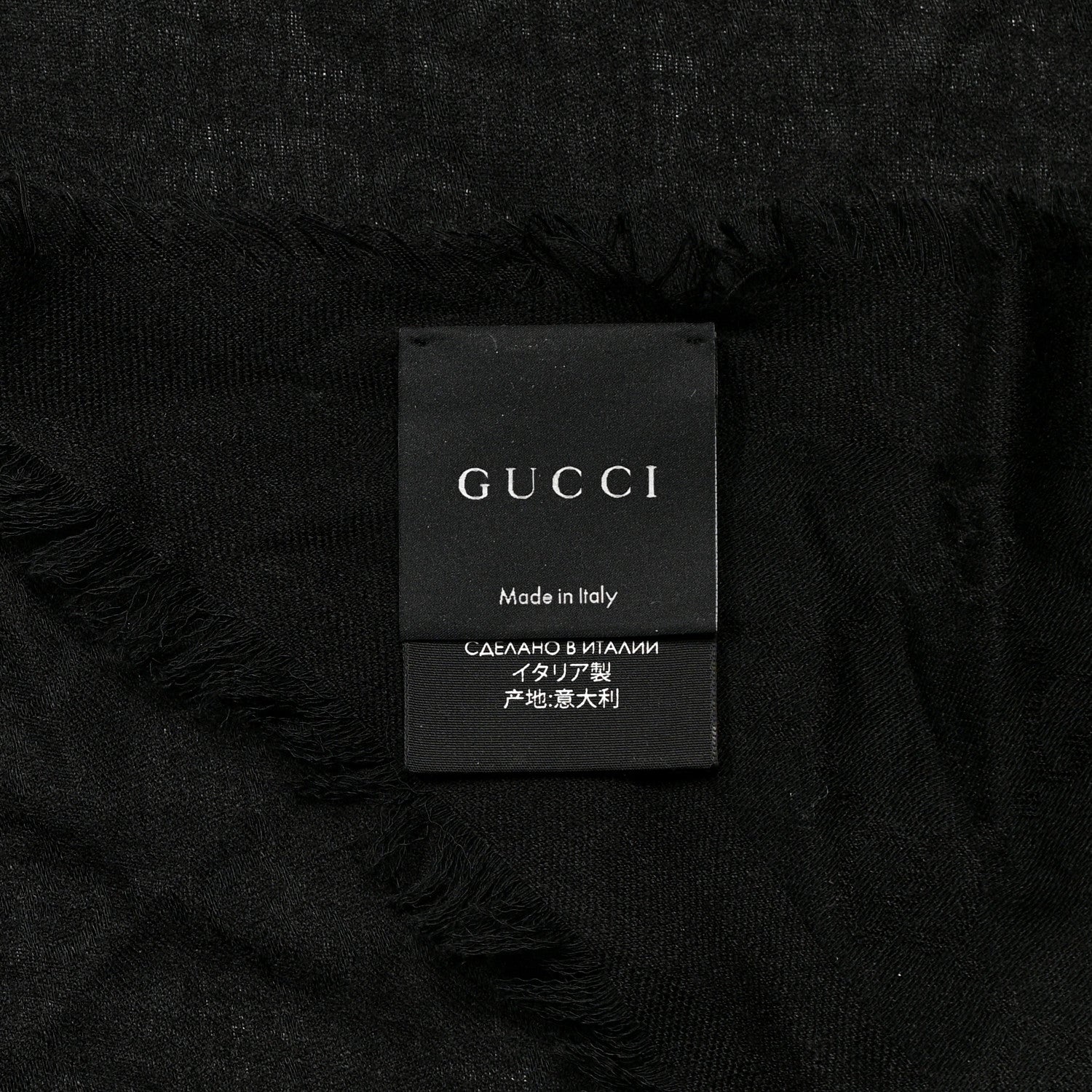 Gucci Wool Silk Monogram Fringe Triangle Scarf Black 4 of 4