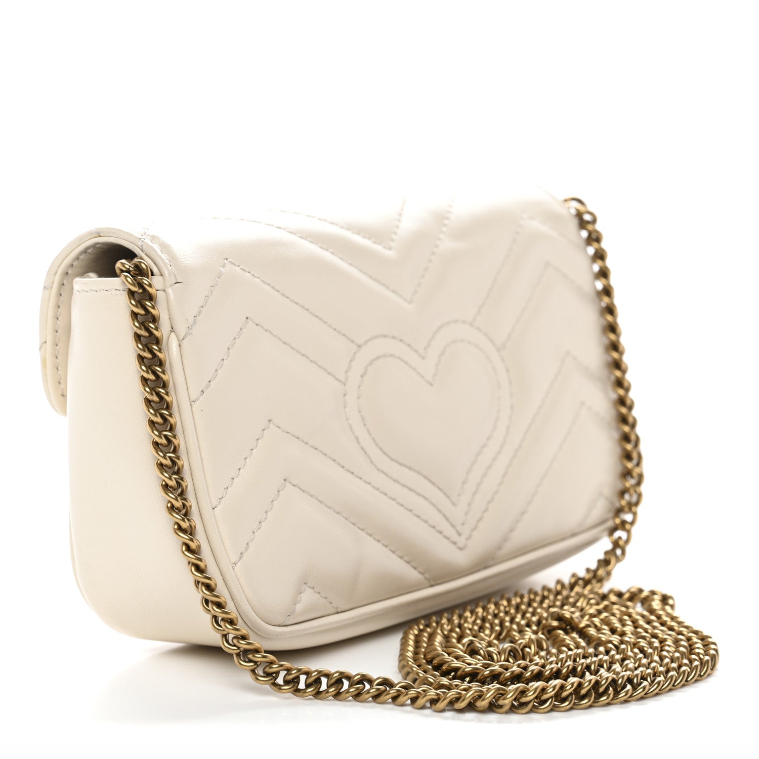 Gucci Calfskin Matelasse Super Mini GG Marmont Shoulder Bag White 3 of 11