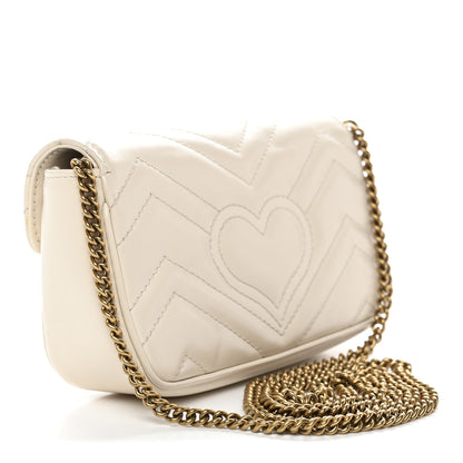 Gucci Calfskin Matelasse Super Mini GG Marmont Shoulder Bag White 3 of 11