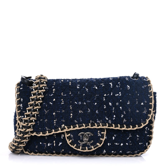 Tweed Woven Single Flap Navy Multicolor