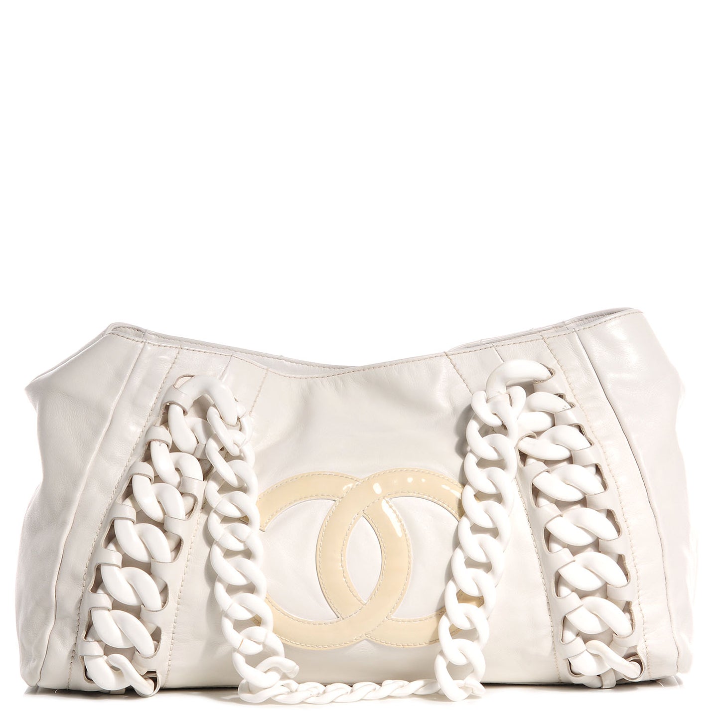 Calfskin Modern Chain Rhodoid Tote White