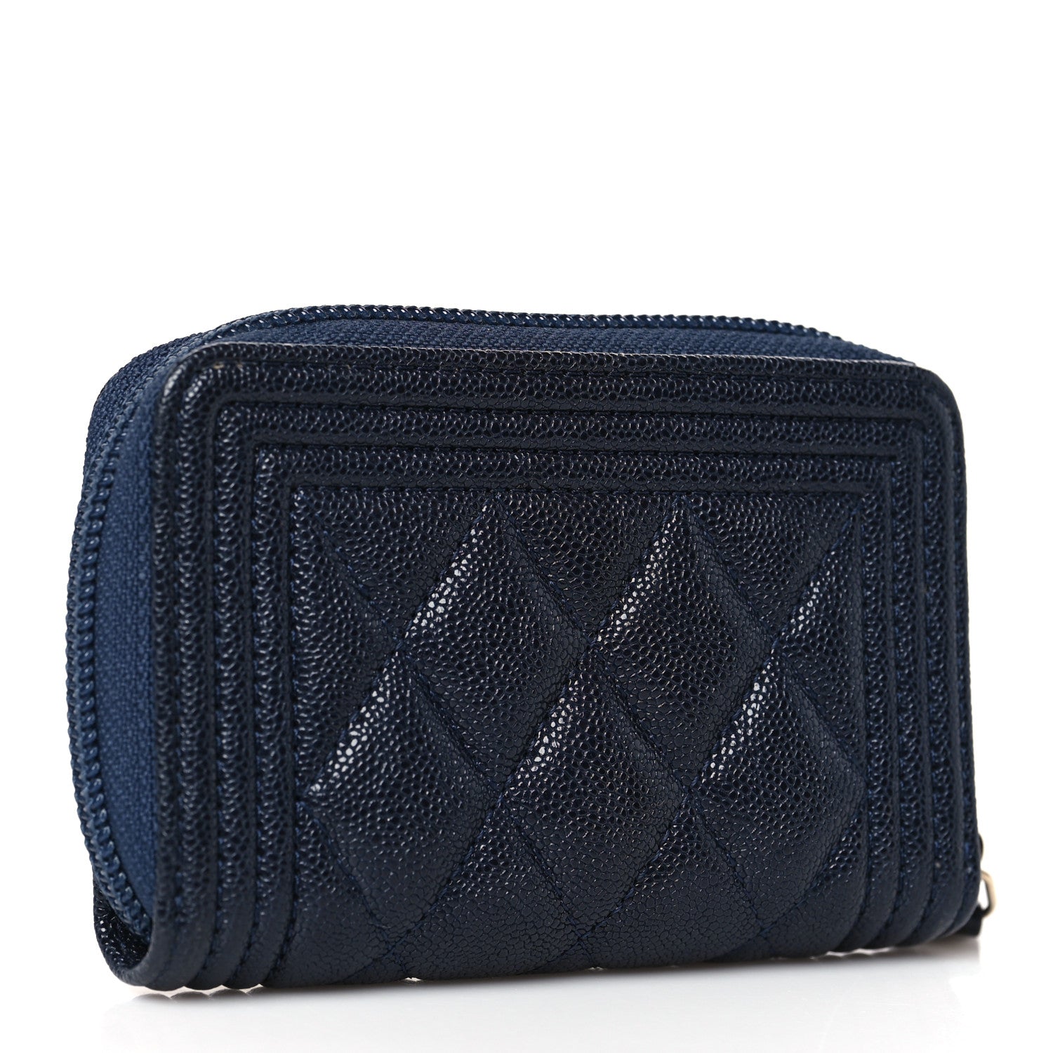 Chanel Caviar Quilted Boy Zip Around Coin Purse Wallet Navy Blue 3 of 7