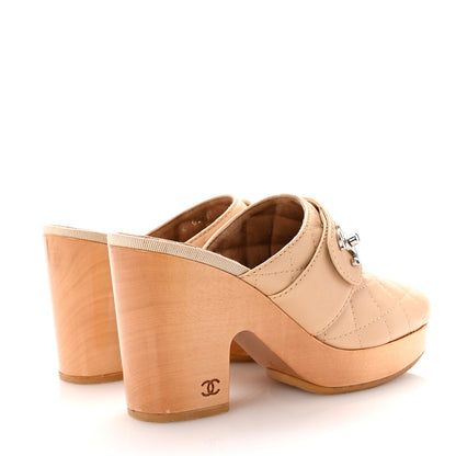 Chanel Lambskin Quilted CC Turn Lock Clogs 37 Beige 5 of 10