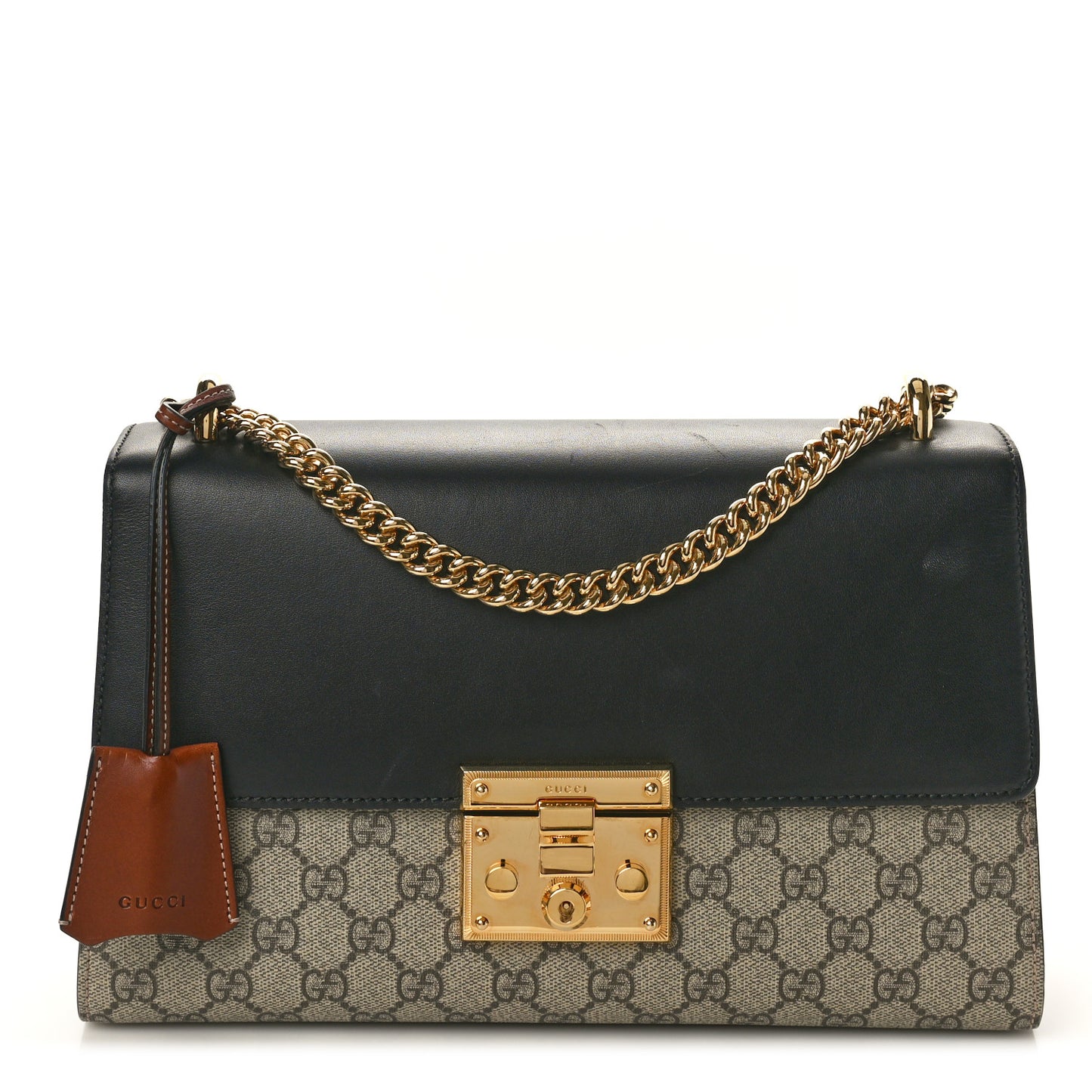 GG Supreme Monogram Calfskin Medium Padlock Shoulder Bag Beige Black Cuir