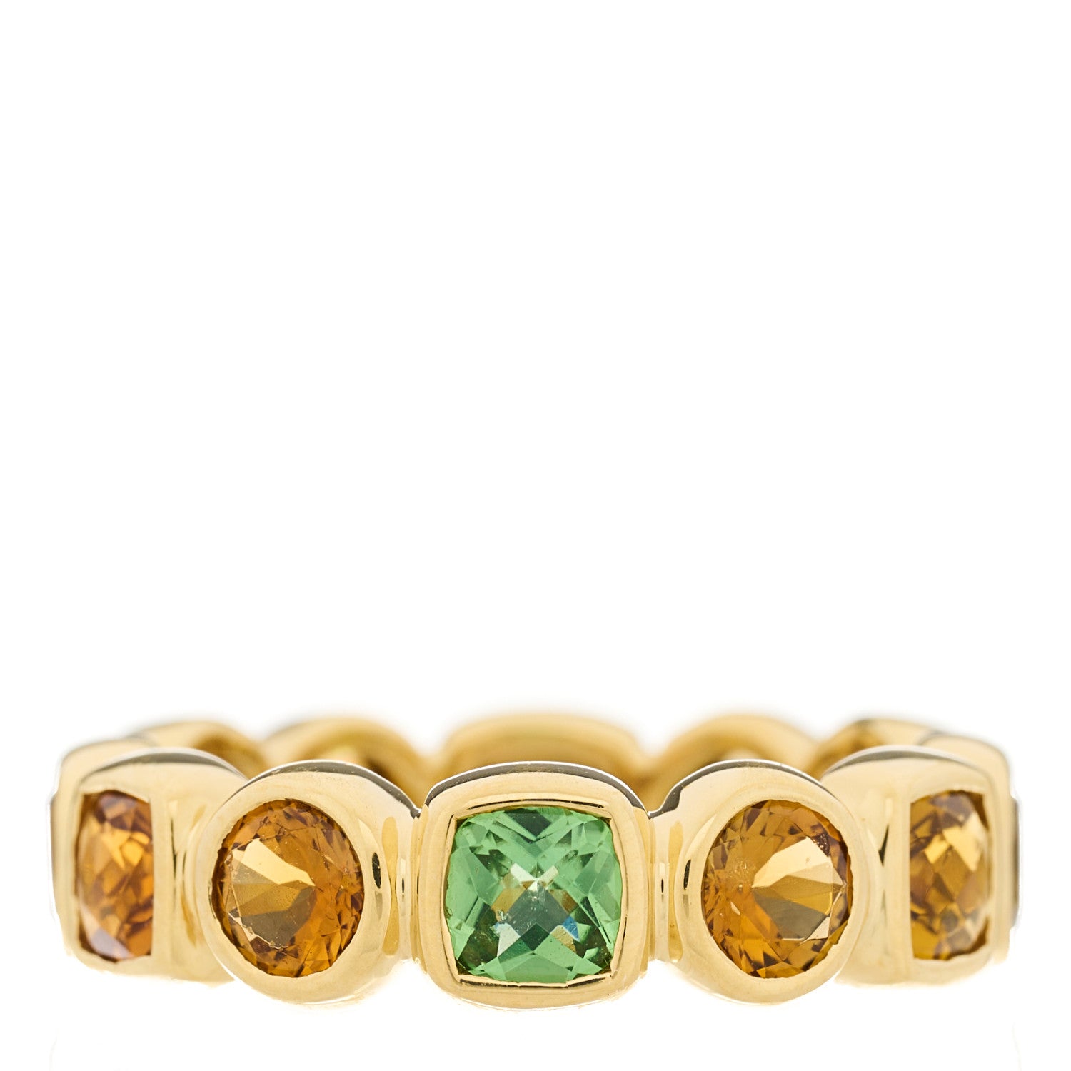 David Yurman 18K Yellow Gold Citrine Prasiolite Smoky Quartz Chiclet Eternity Band Ring 52 6 1 of 3