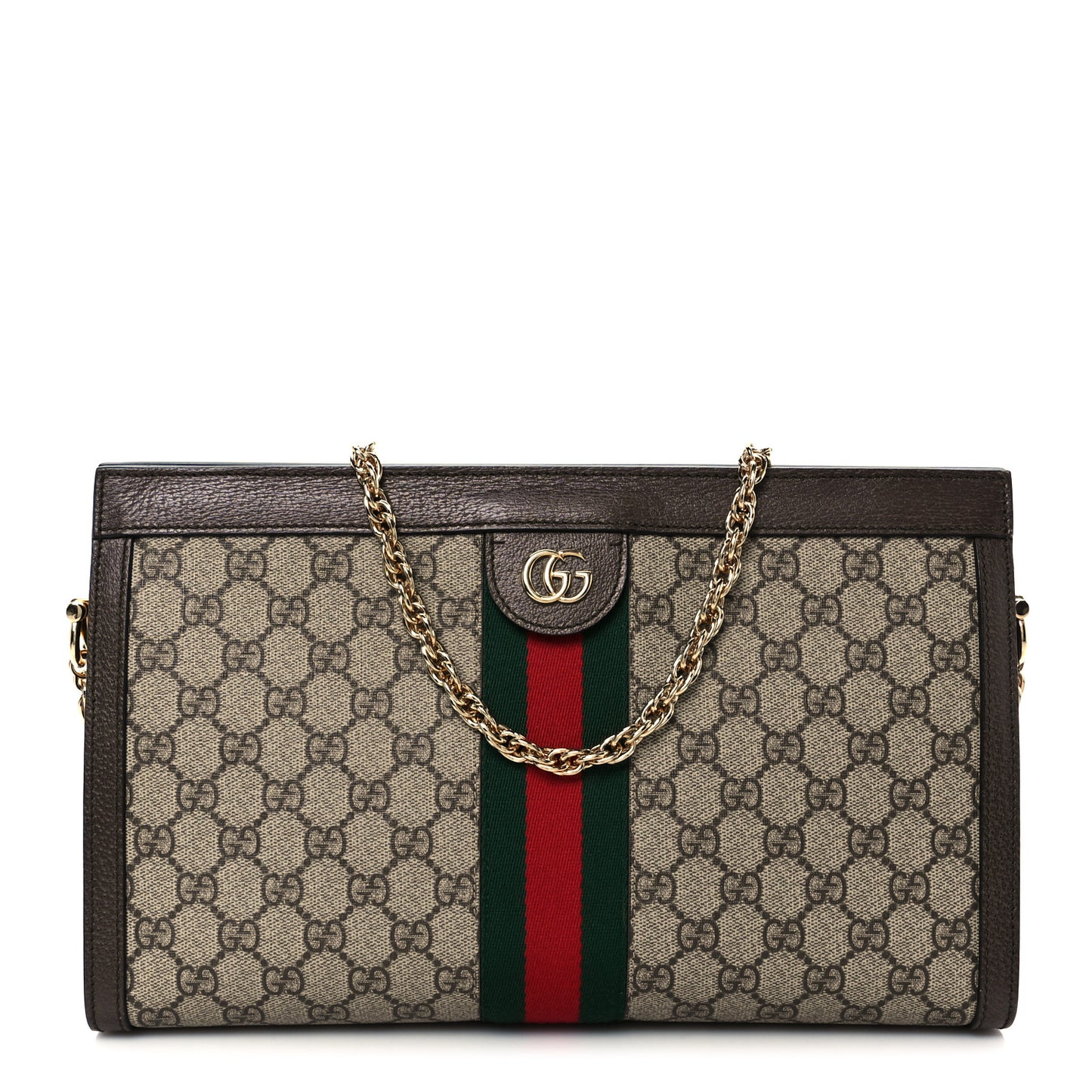 GG Supreme Monogram Web Medium Ophidia Chain Shoulder Bag Brown