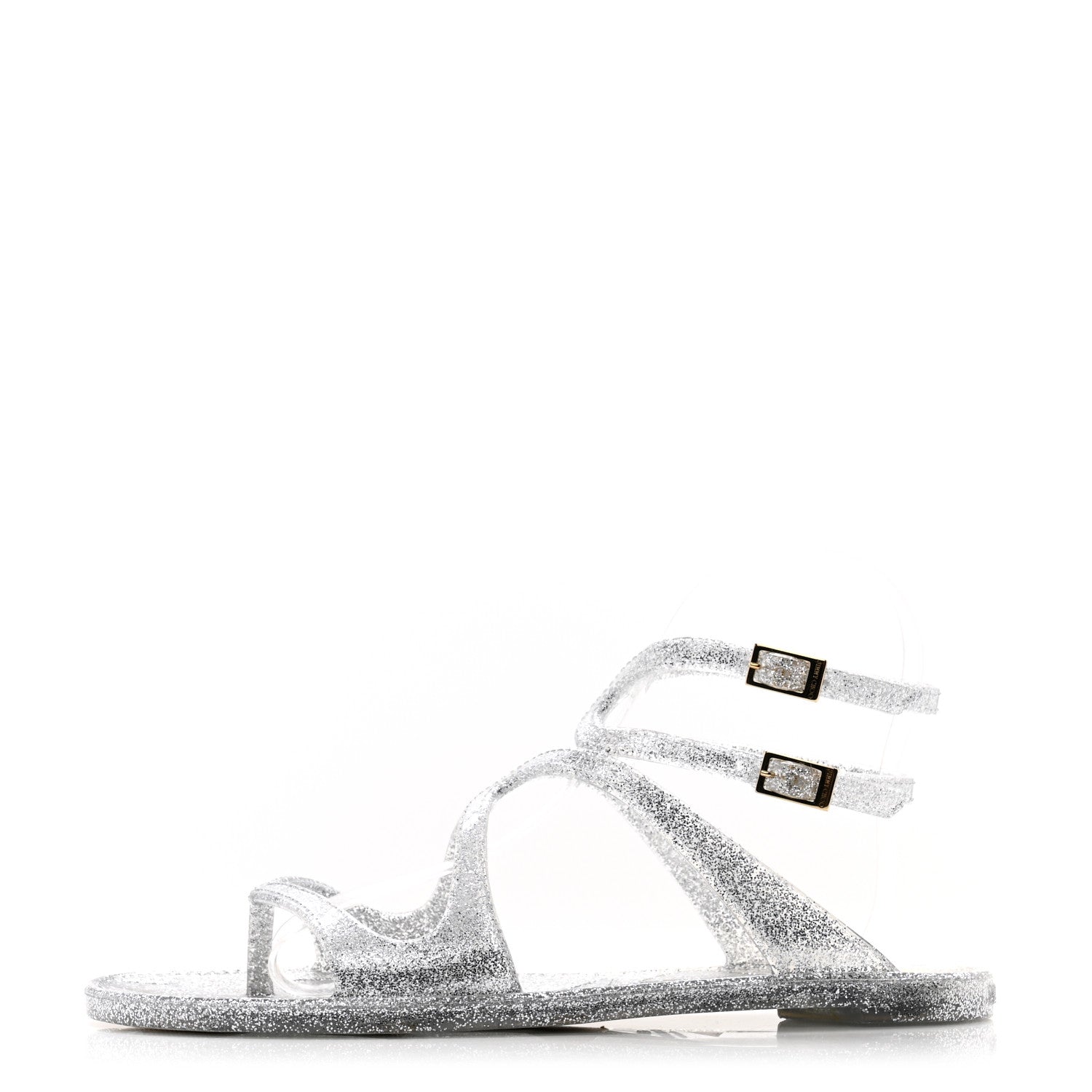 Jimmy Choo Glitter Rubber Lance Jelly Sandals 36 Silver 1 of 7
