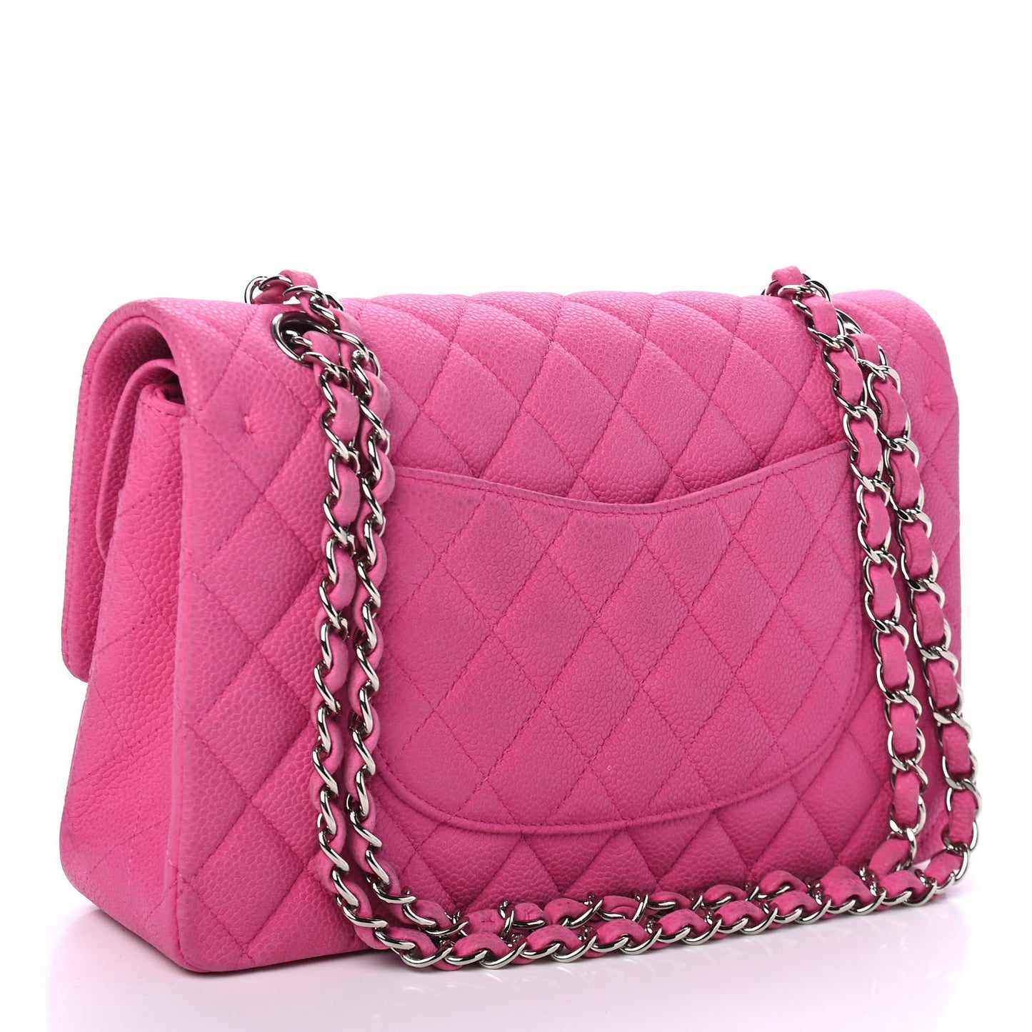 Iridescent Caviar Quilted Medium Double Flap Pink