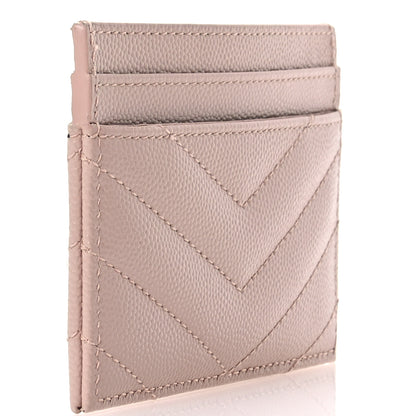 Saint Laurent Grain De Poudre Matelasse Chevron Monogram Credit Card Case Pale Pink 3 of 8