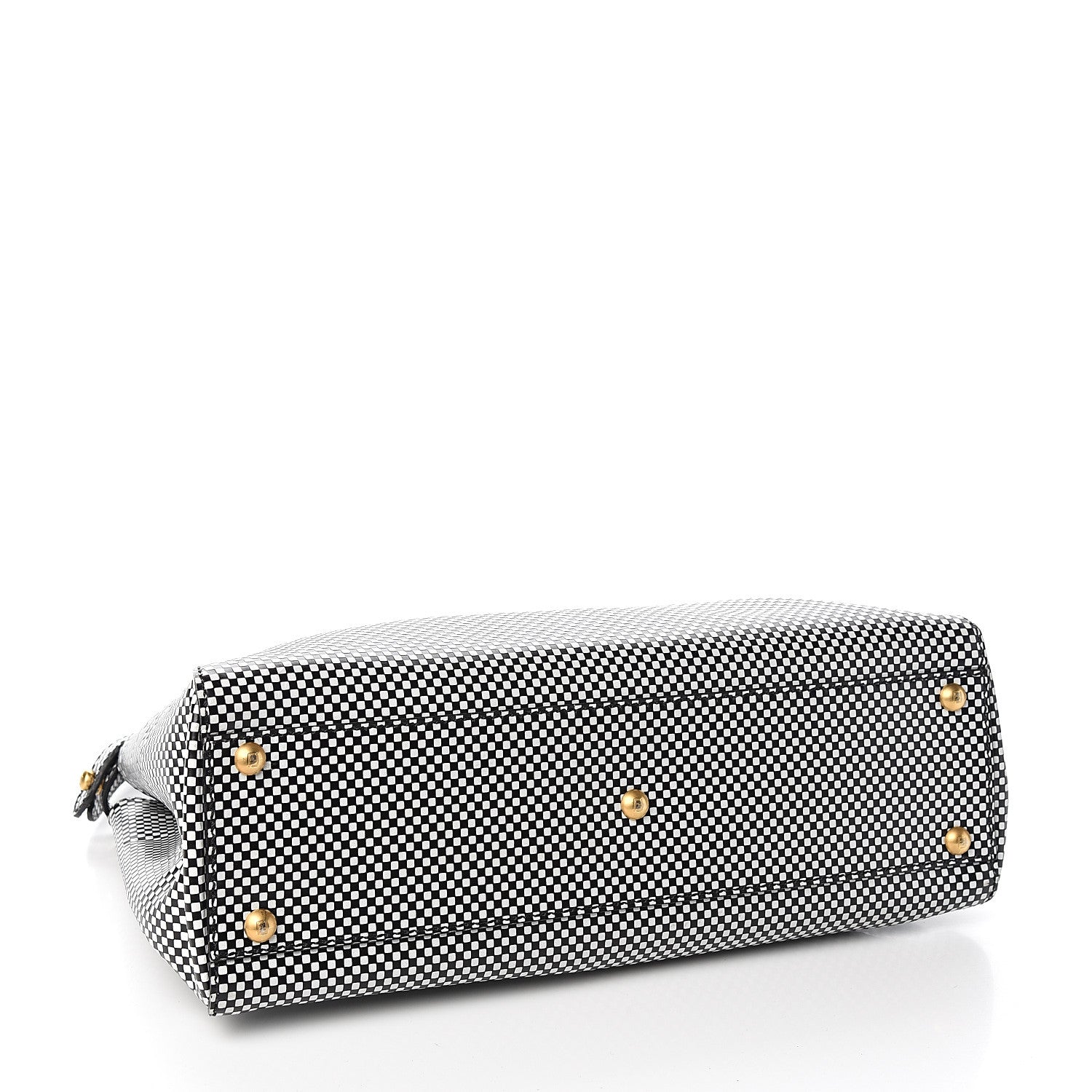 Fendi Pequin Checkered Medium Peekaboo Iconic Satchel Black White 3 of 9