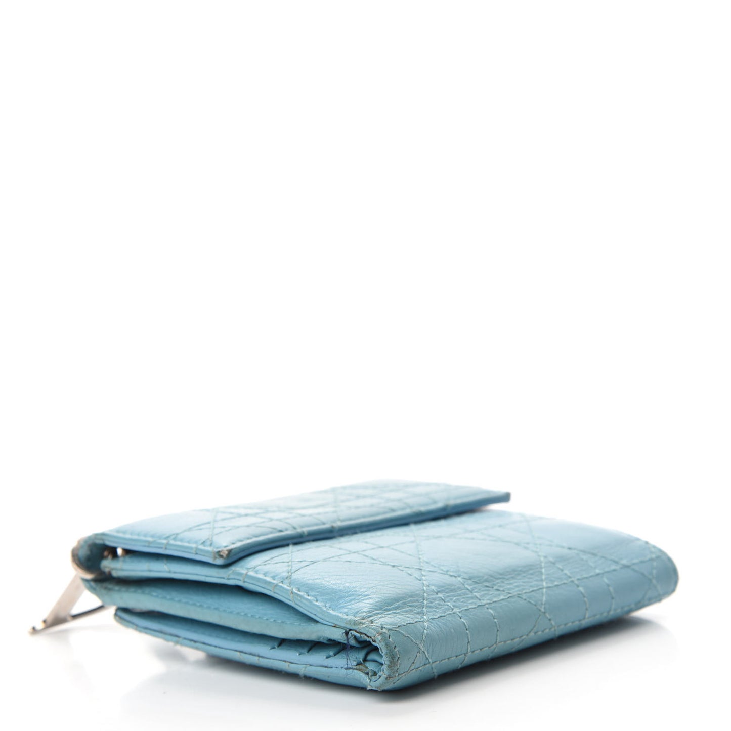 Grained Calfskin Cannage Lady Dior French Wallet Light Blue