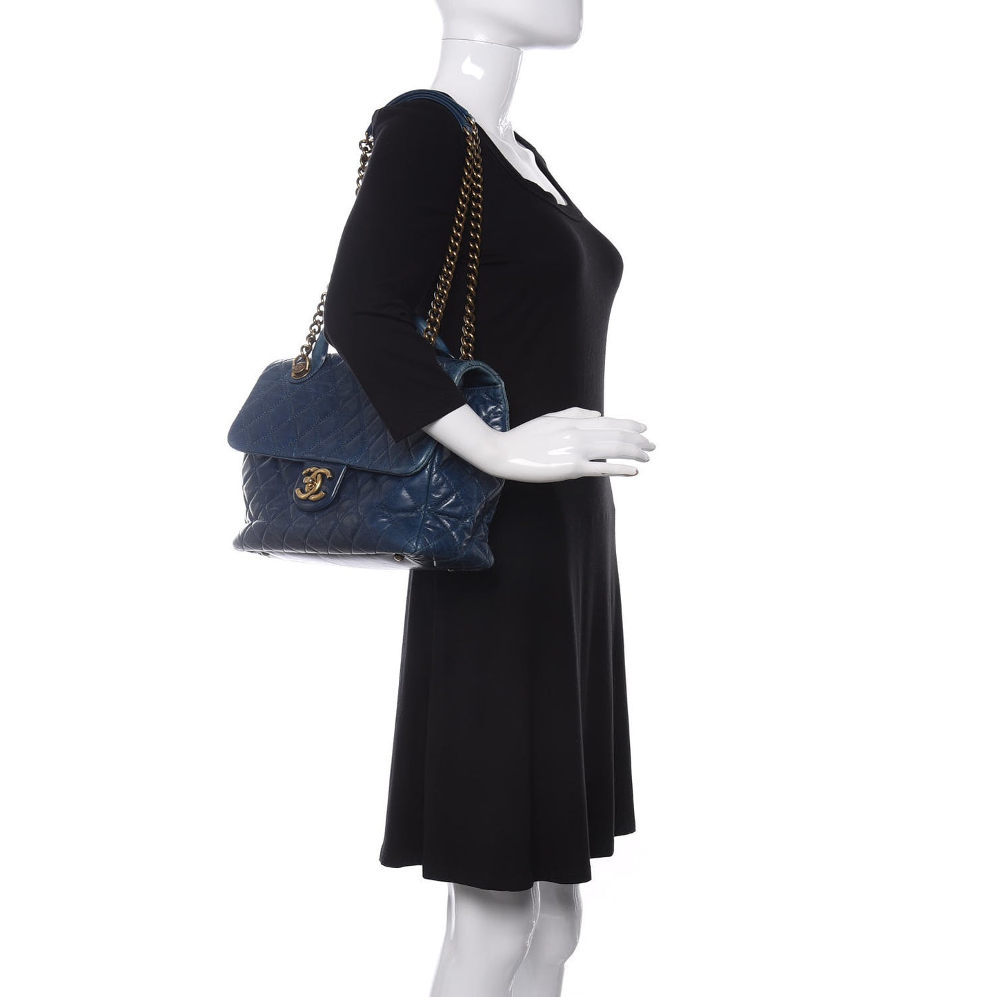 Glazed Calfskin Castle Rock Large Flap Blue