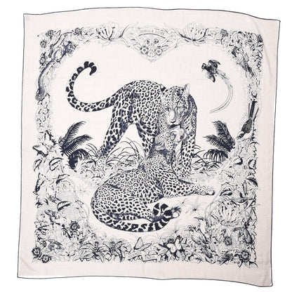 Hermes Cashmere Silk Jungle Love Tattoo Shawl 140 Natural Bleu Black 1 of 5