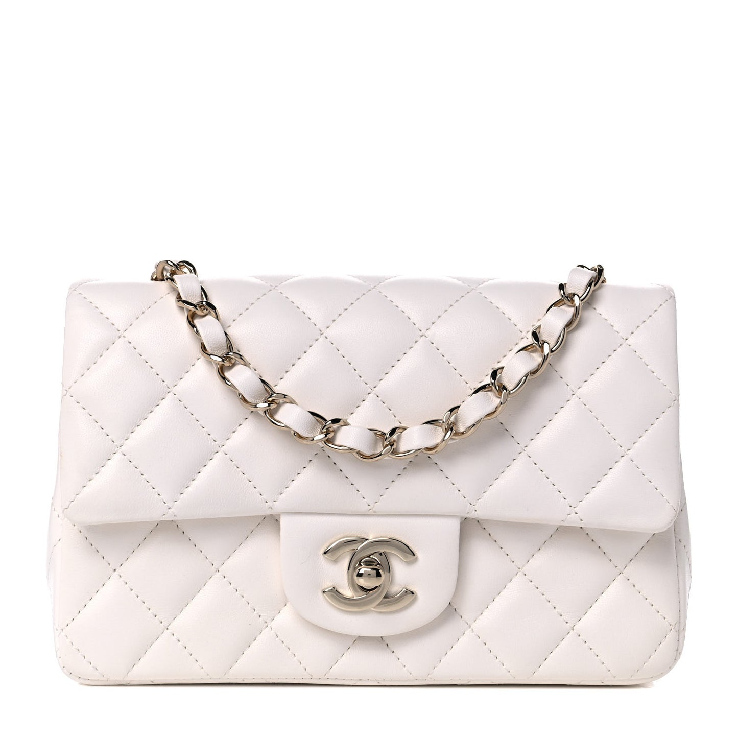 Lambskin Quilted Mini Rectangular Flap White