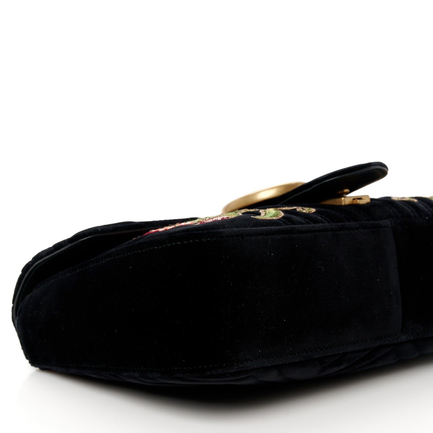 Velvet Matelasse Loved Embroidered Medium GG Marmont Shoulder Bag Black