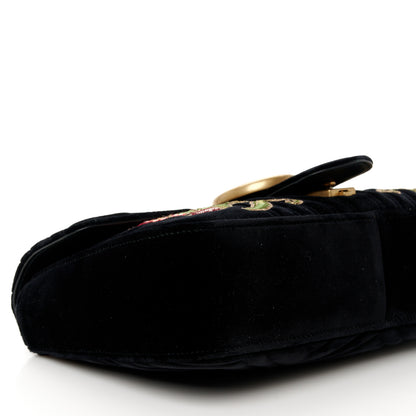 Gucci Velvet Matelasse Loved Embroidered Medium GG Marmont Shoulder Bag Black 10 of 11