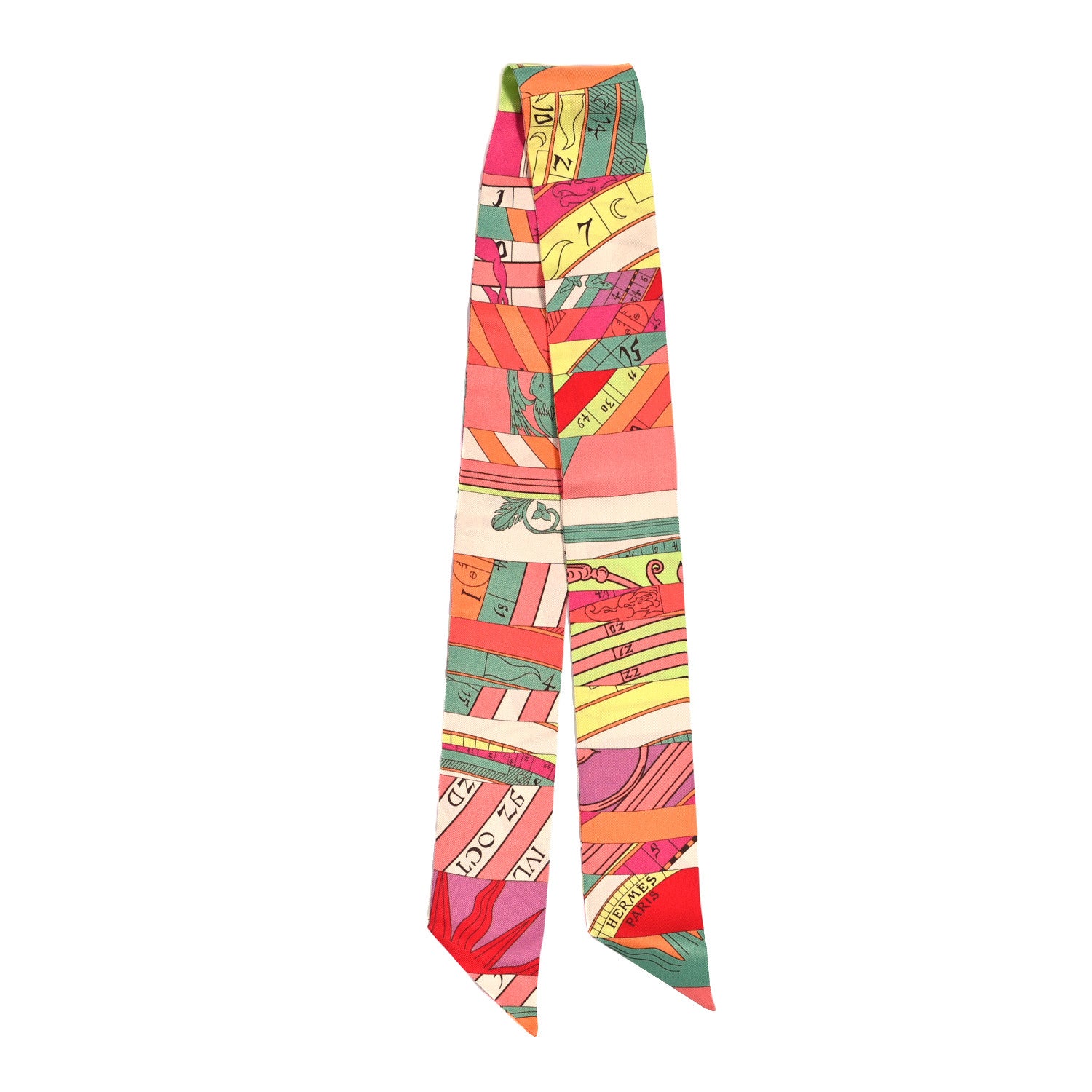 Hermes Silk Astrologie Nouvelle Twilly Rose Corail Vert Fluo 2 of 3