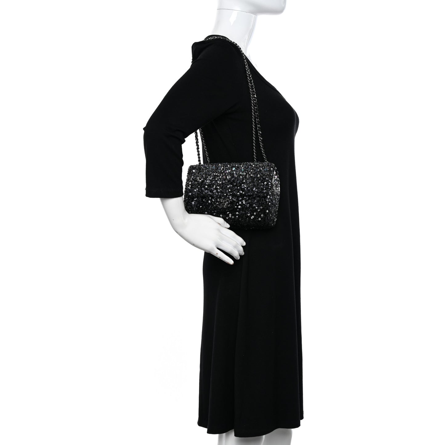Sequin Mini Rectangular Flap Black Silver