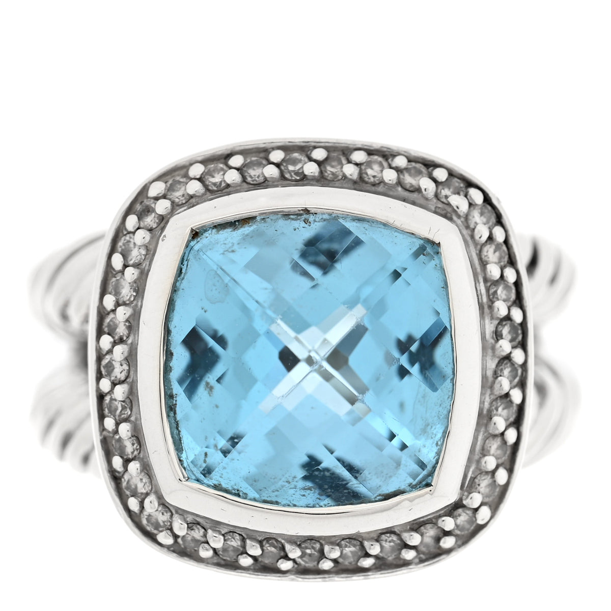 Sterling Silver Diamond Blue Topaz 11mm Albion Ring 50 5.5