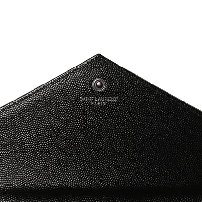 Saint Laurent Grain De Poudre Matelasse Chevron Monogram Chain Wallet Black 6 of 13