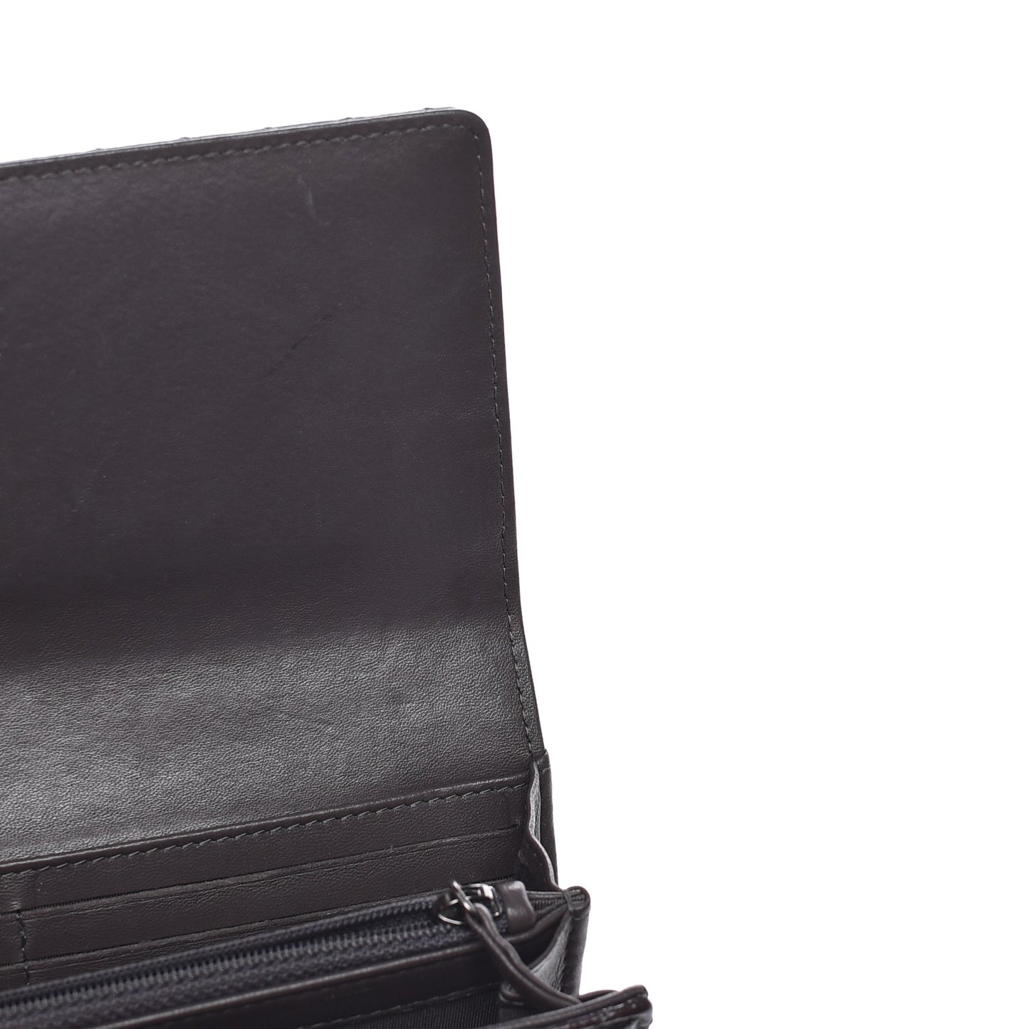 Distressed Patent Chevron Quilted CC Crossing Long Flap Wallet Grey