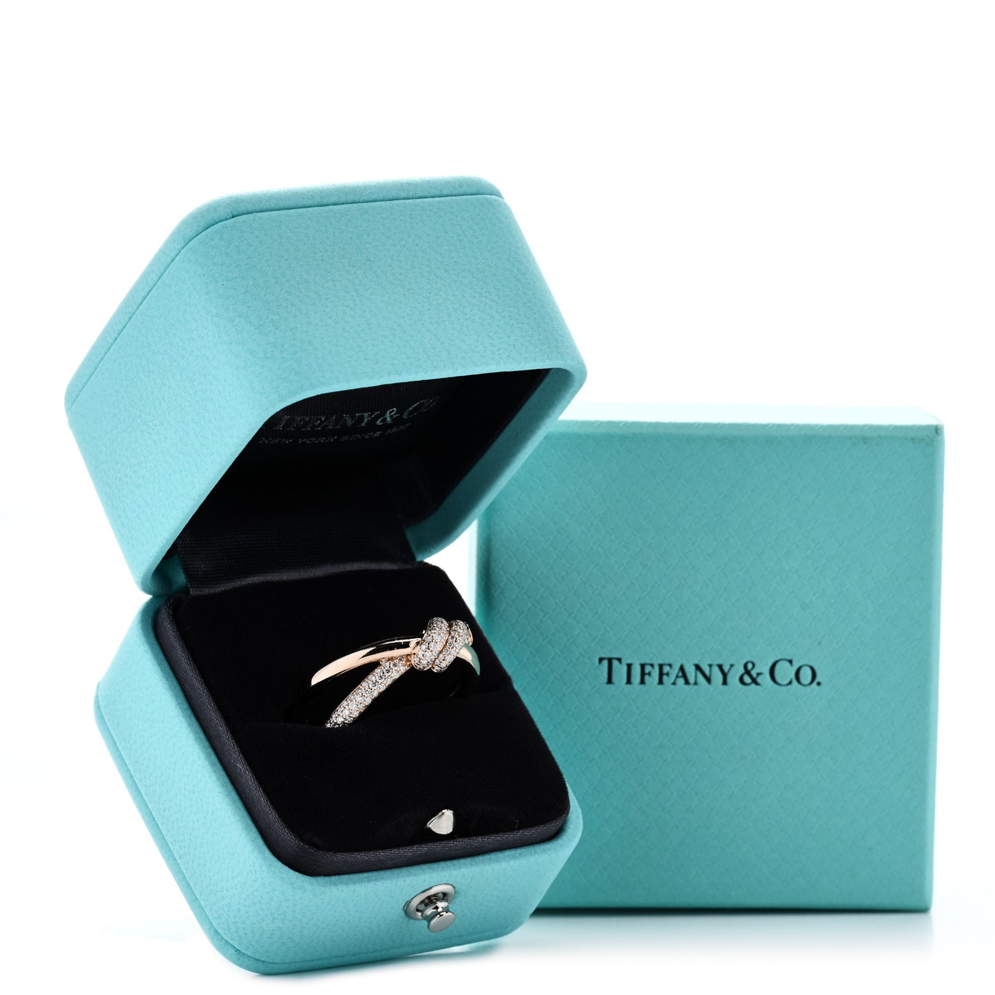 18K Rose Gold Diamond Double Row Knot Ring 56 7.5