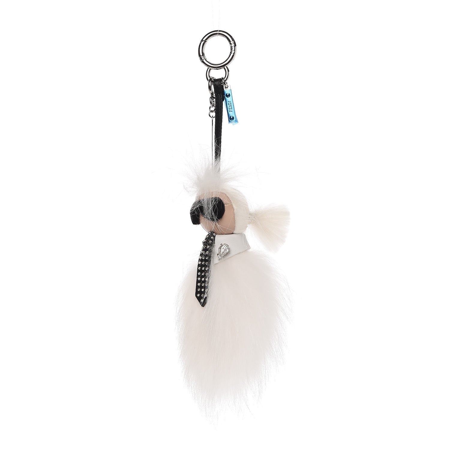 Fendi Fox Goat Mink Fur Nappa Crystal Studded Mini Karlito Tuxedo Bag Charm White Multicolor 1 of 3