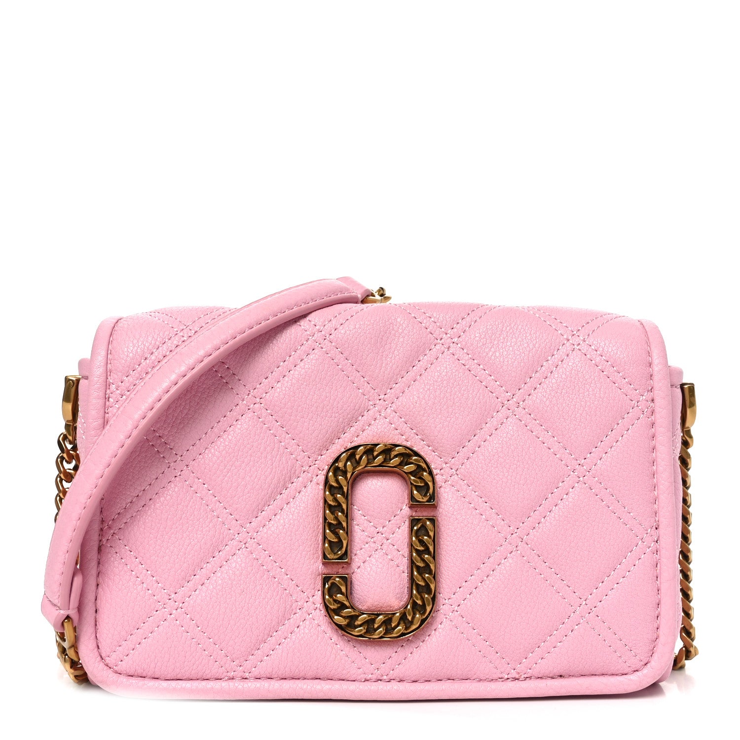 Marc Jacobs Grained Calfskin Quilted Double Stitched Small The Status Shoulder Bag Pink 1 of 9