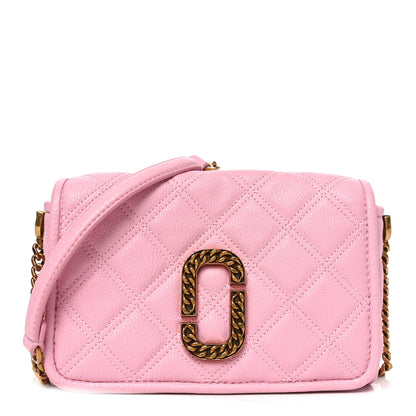Marc Jacobs Grained Calfskin Quilted Double Stitched Small The Status Shoulder Bag Pink 1 of 9