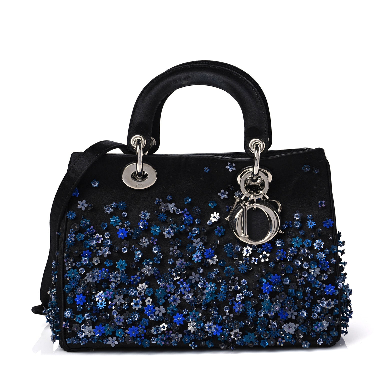 Christian Dior Satin Floral Embroidered Small Diorrismo Tote Blue 1 of 9