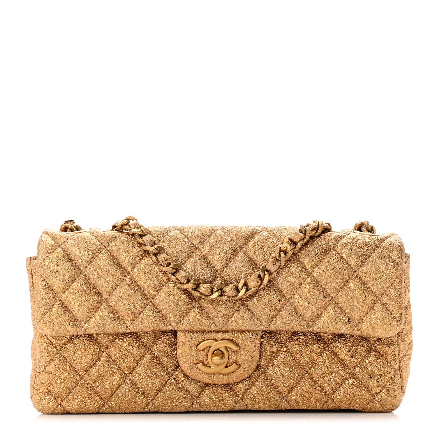 Chanel Metallic Crackled Calfskin Quilted East West Flap Dark Gold 1 of 10
