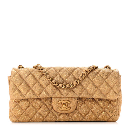 Chanel Metallic Crackled Calfskin Quilted East West Flap Dark Gold 1 of 10
