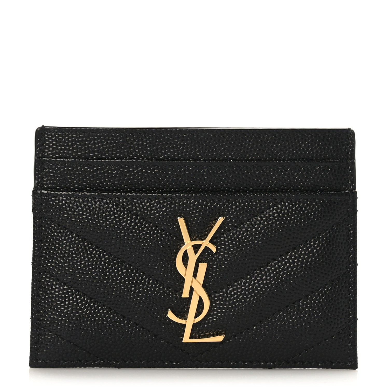Saint Laurent Grain De Poudre Matelasse Chevron Monogram Credit Card Case Black 1 of 7