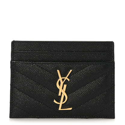Saint Laurent Grain De Poudre Matelasse Chevron Monogram Credit Card Case Black 1 of 7