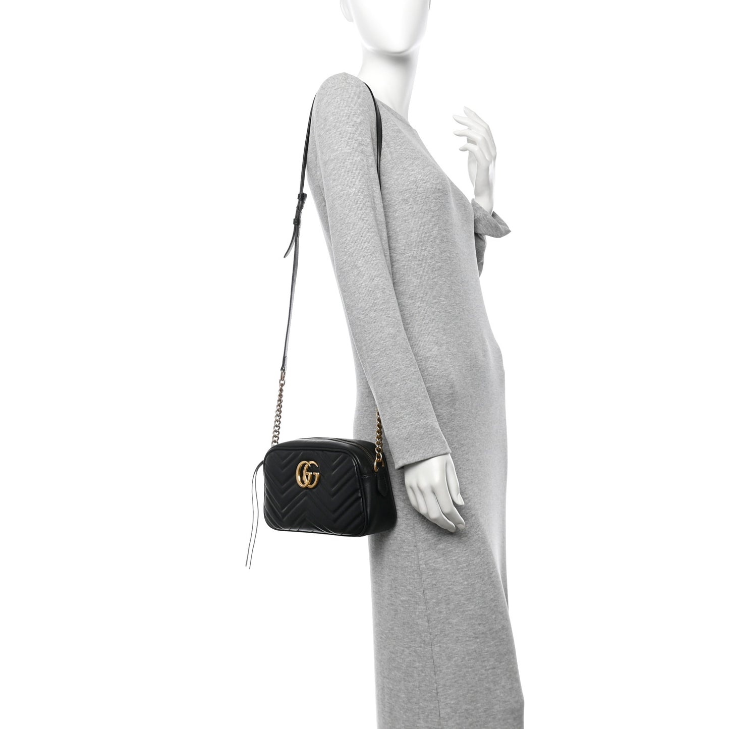 Calfskin Matelasse Small GG Marmont Chain Shoulder Bag Black