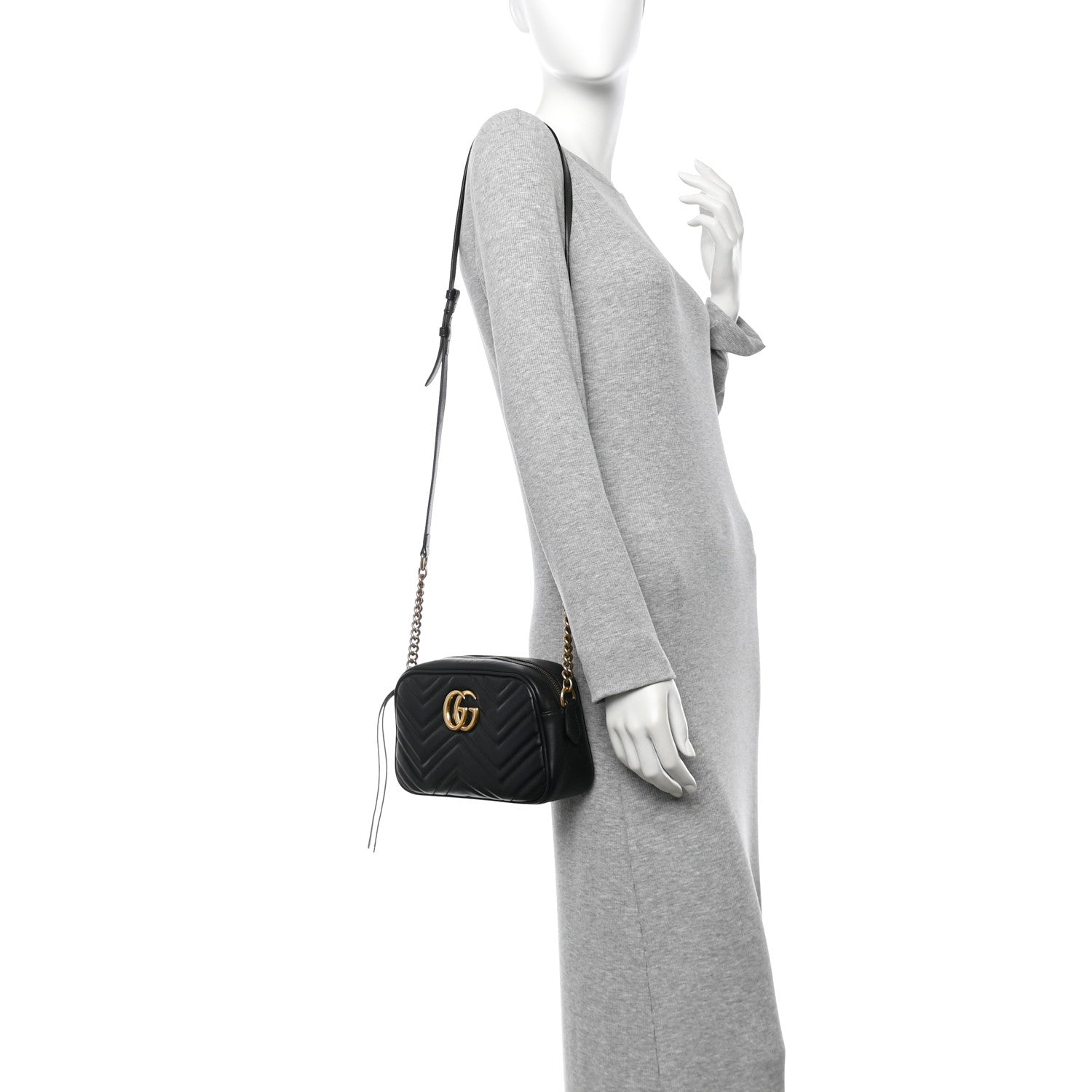 Gucci Calfskin Matelasse Small GG Marmont Chain Shoulder Bag Black 2 of 12