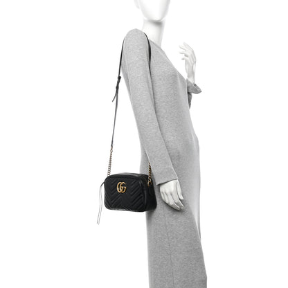 Gucci Calfskin Matelasse Small GG Marmont Chain Shoulder Bag Black 2 of 12