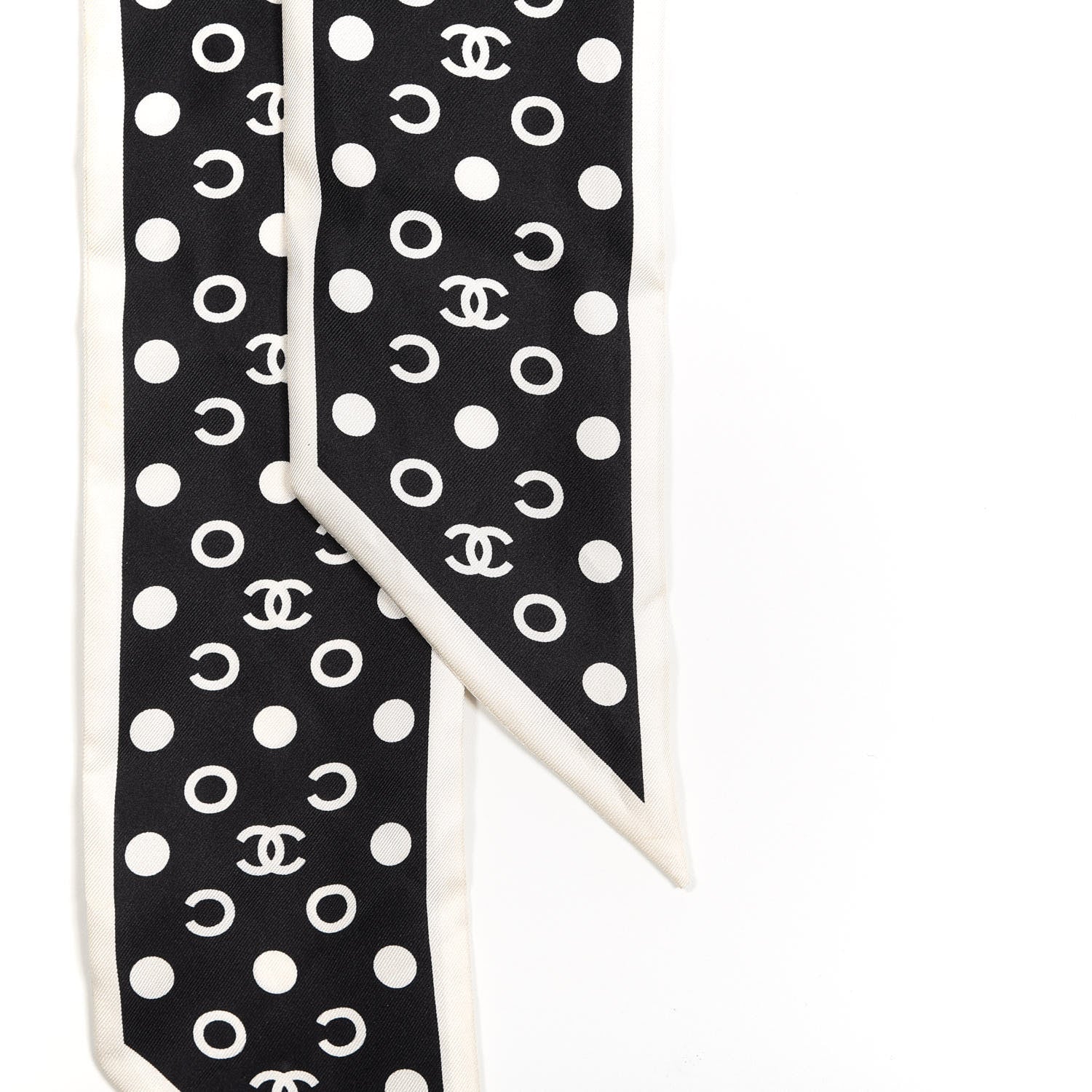 Chanel Silk CC Twilly Hair Tie Black White 4 of 6