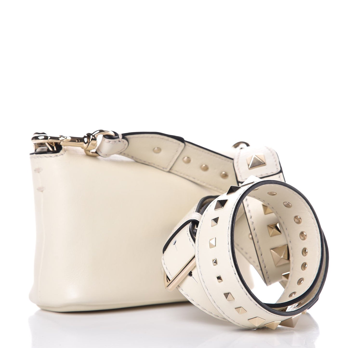 Calfskin Small Rockstud Demilune Crossbody Bag White